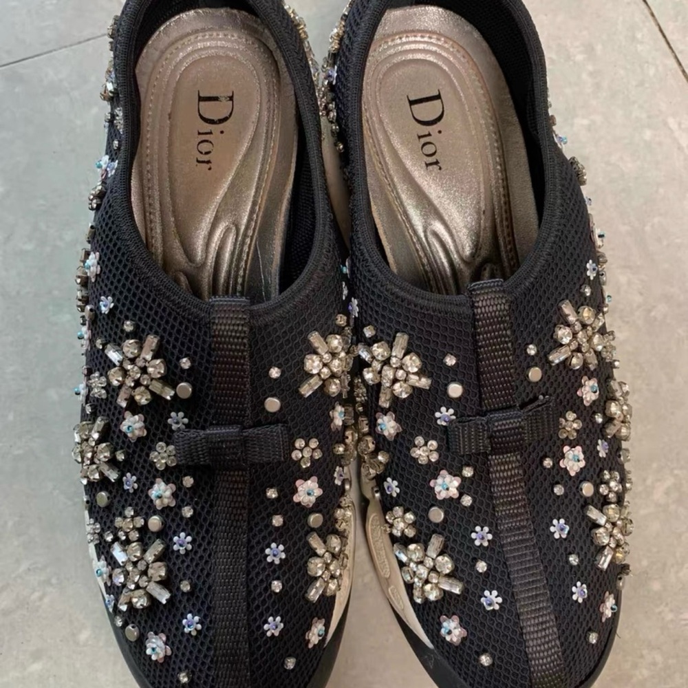 Dior Women's Black Floral Embellished Sneakers